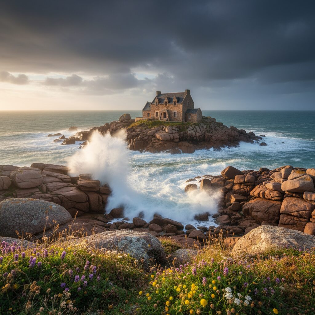 Hôtel en pierre sur la côte sauvage de Bretagne