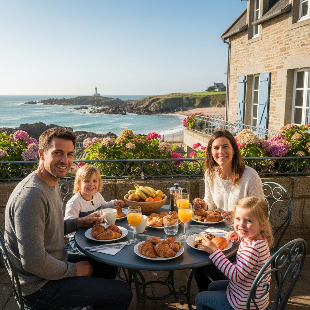 Petit déjeuner en terrasse face à la mer