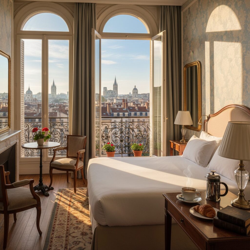 Chambre hôtel vue toits Lyon