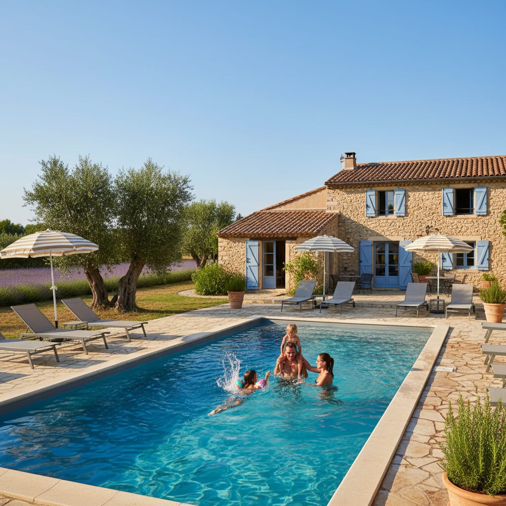 Piscine familiale dans un hôtel des Alpilles en Provence