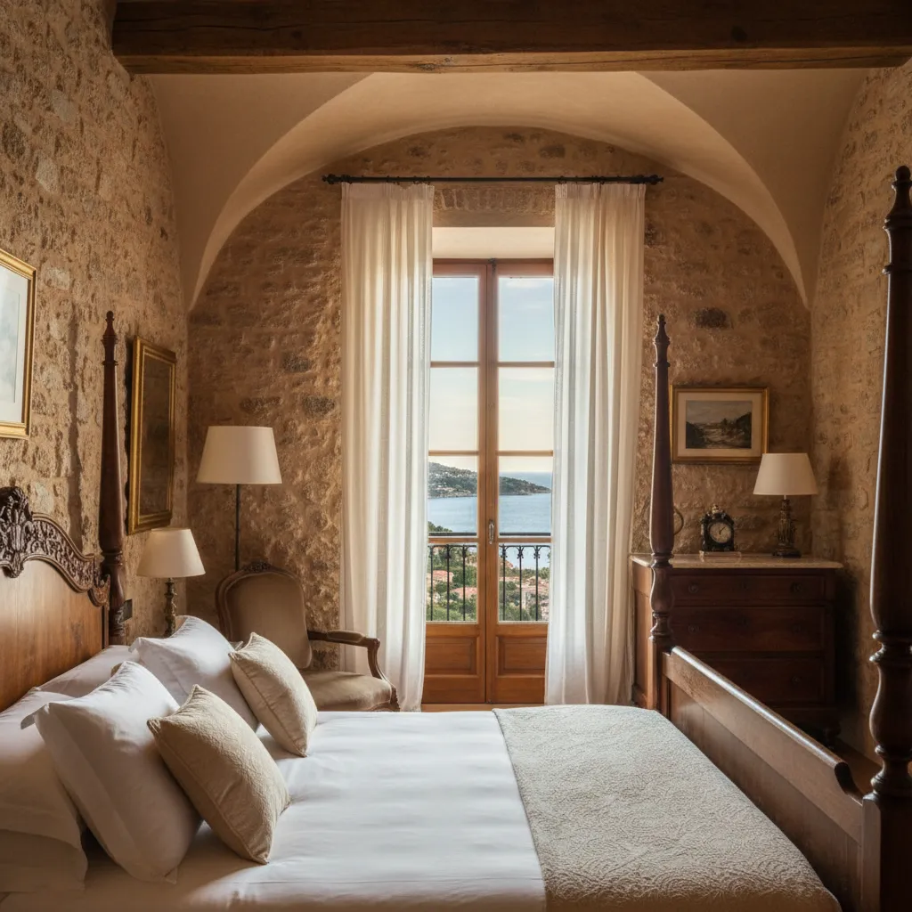 Les chambres du Château Eza mêlent voûtes médiévales en pierre et confort contemporain