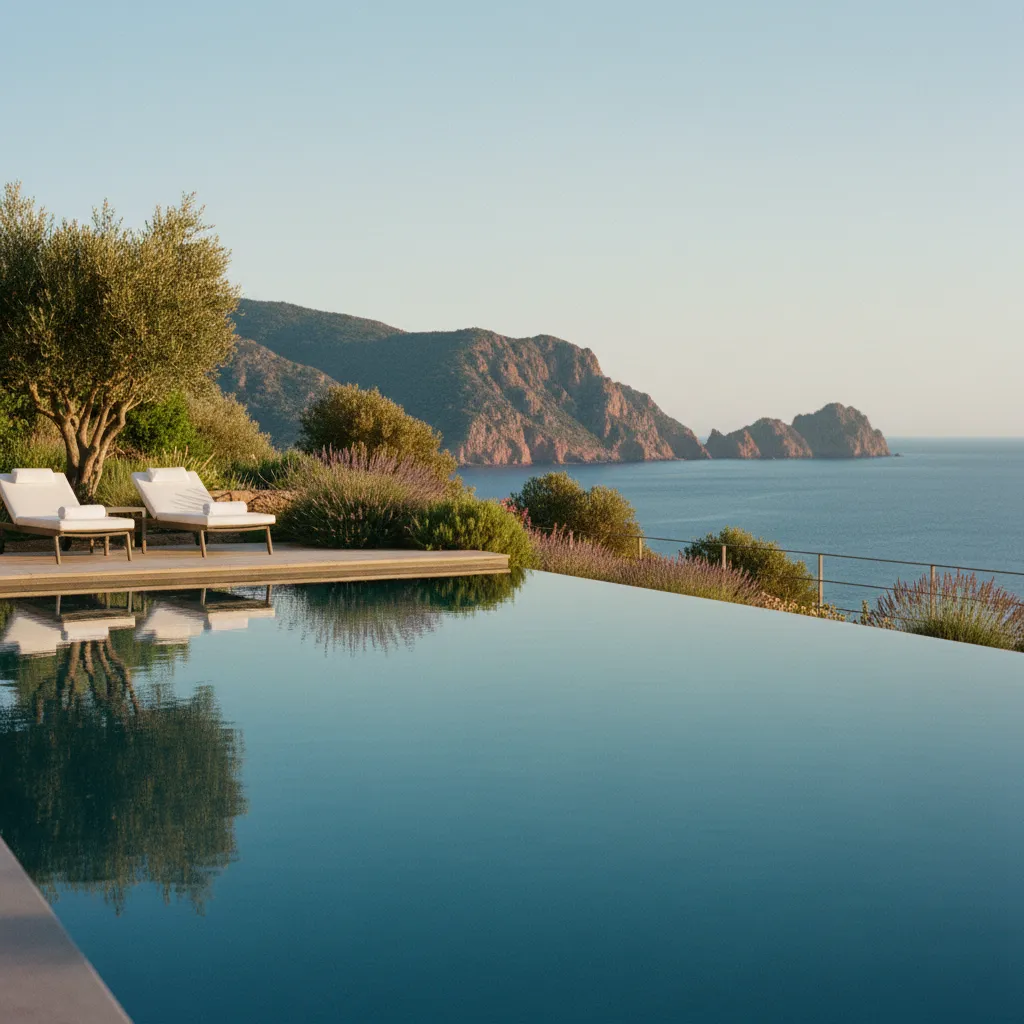 La piscine à débordement du Bella Vista face aux calanques de Piana