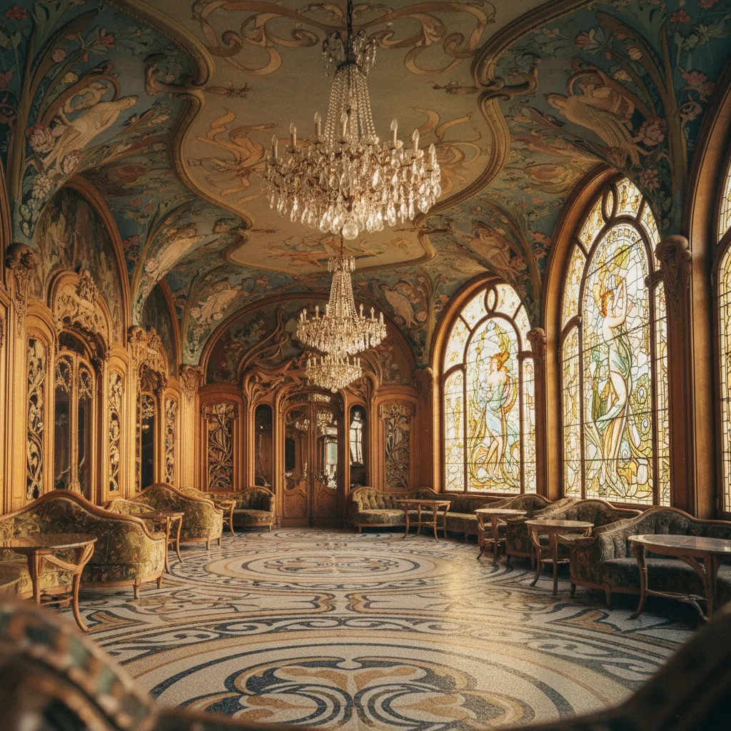 Le grand salon Art nouveau avec ses plafonds peints et boiseries d'origine