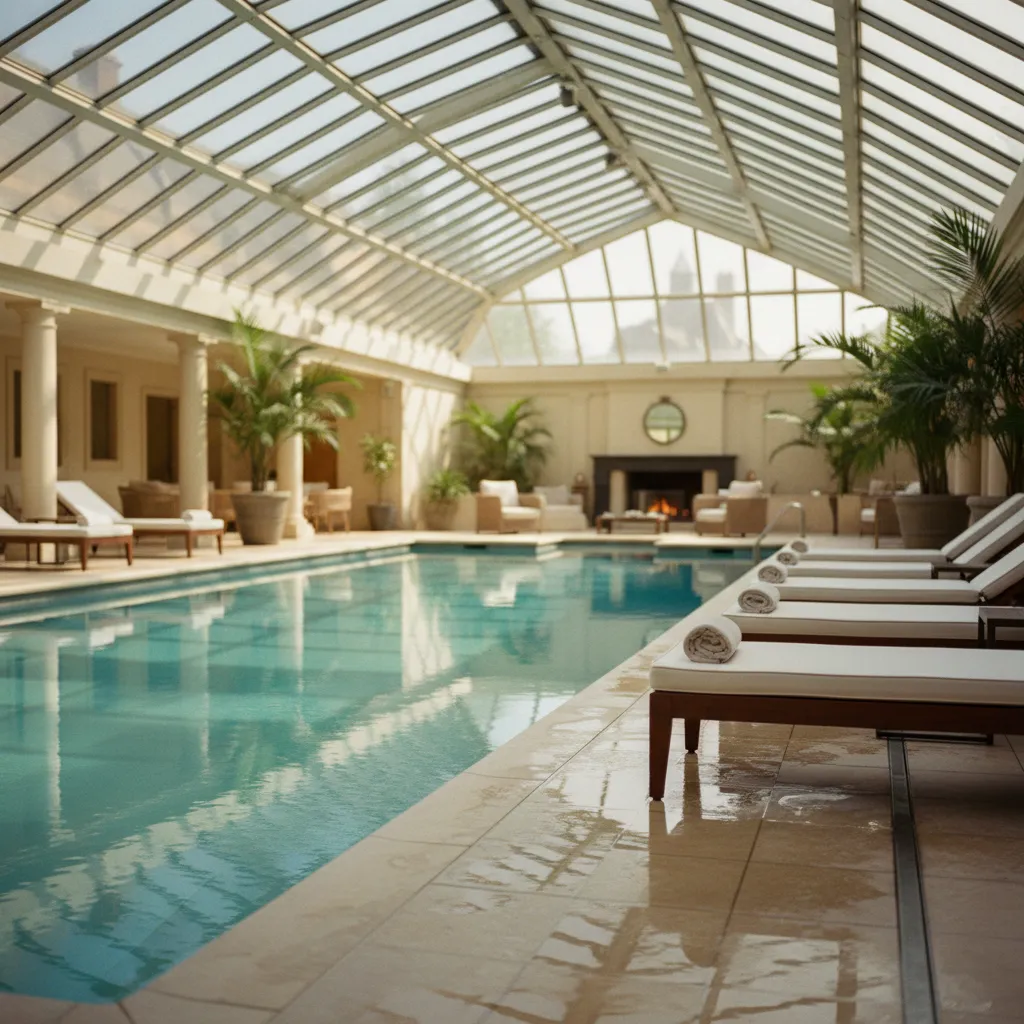 La piscine intérieure chauffée du spa baignée de lumière naturelle