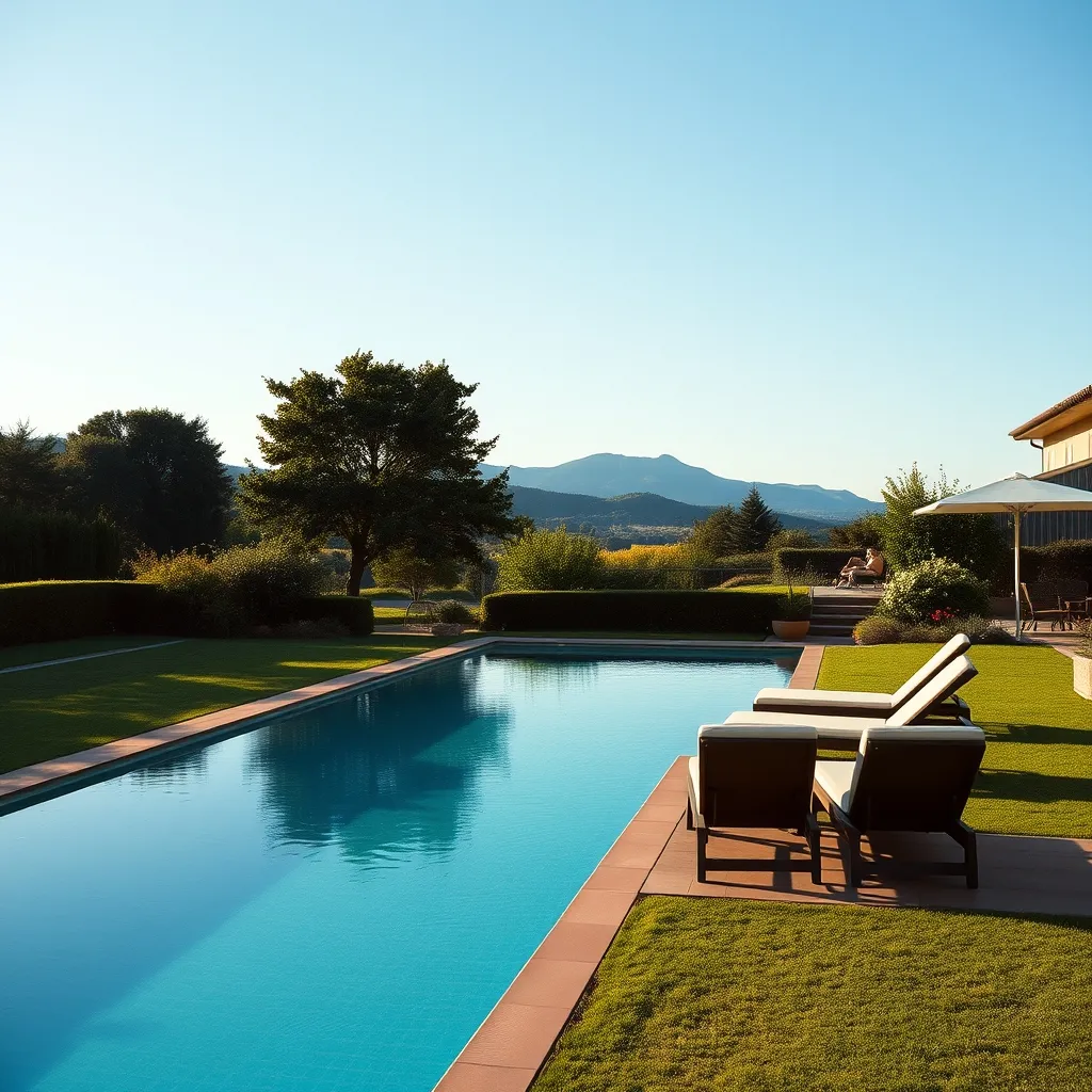 Piscine chauffée d'un hôtel de charme avec vue sur la montagne de la Rhune