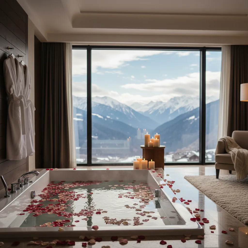 Suite d'hôtel avec jacuzzi privatif et vue sur les montagnes