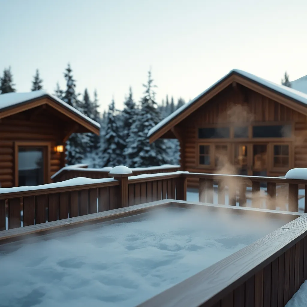 Bain nordique privatif sur la terrasse d'un lodge en montagne