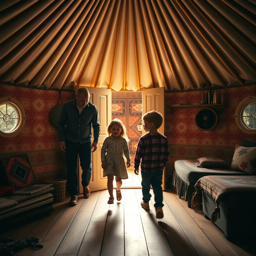 Intérieur d'une yourte familiale aménagée avec soin dans un domaine vendéen
