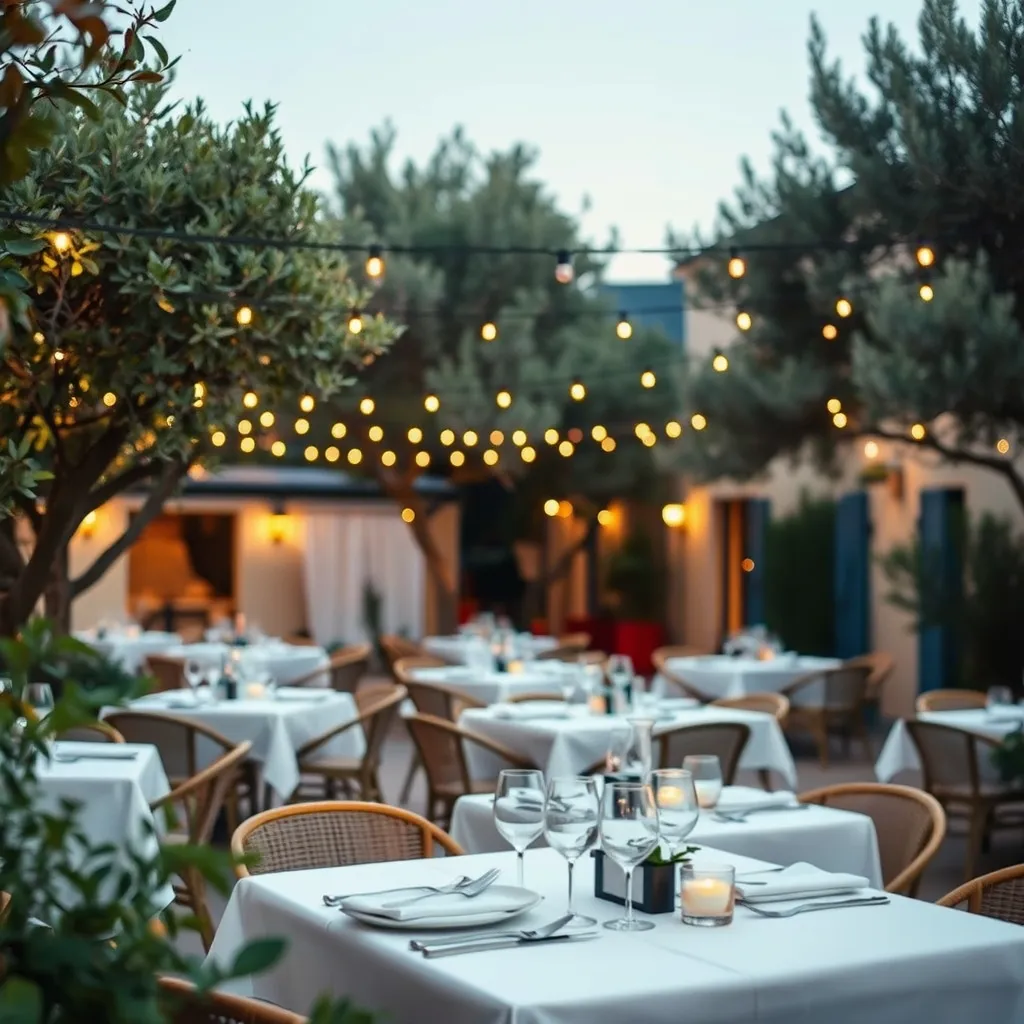 Le restaurant Au Jardin d'A Cheda dressé pour le dîner en terrasse