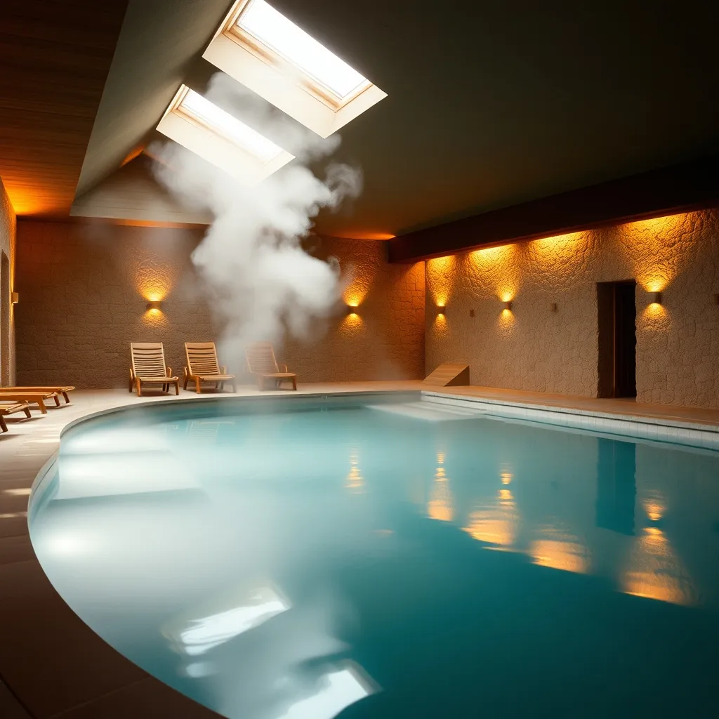 Espace piscine intérieure d'un spa hôtelier 4 étoiles en Alsace
