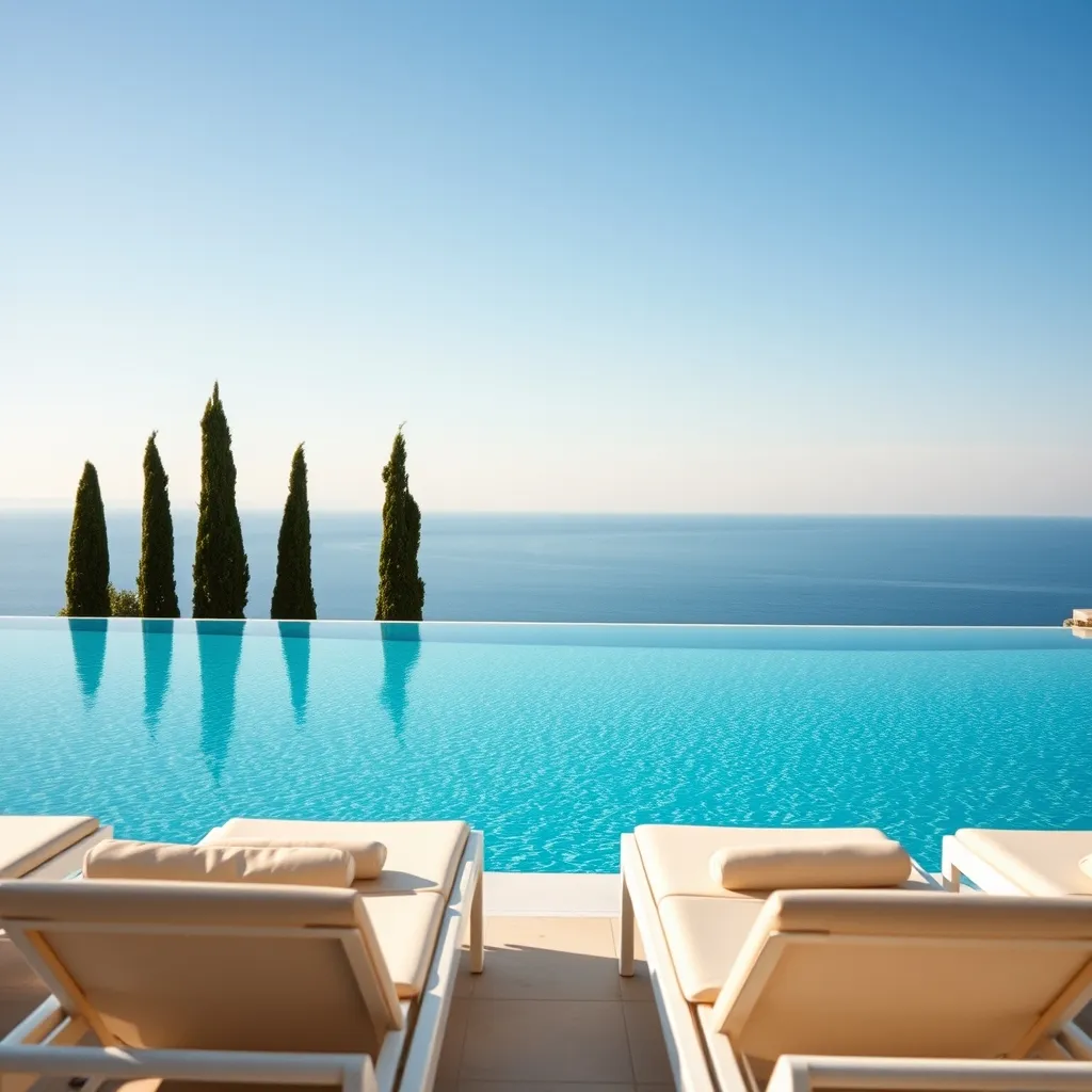 Piscine à débordement d'un hôtel de luxe face à la Méditerranée sur la Côte d'Azur