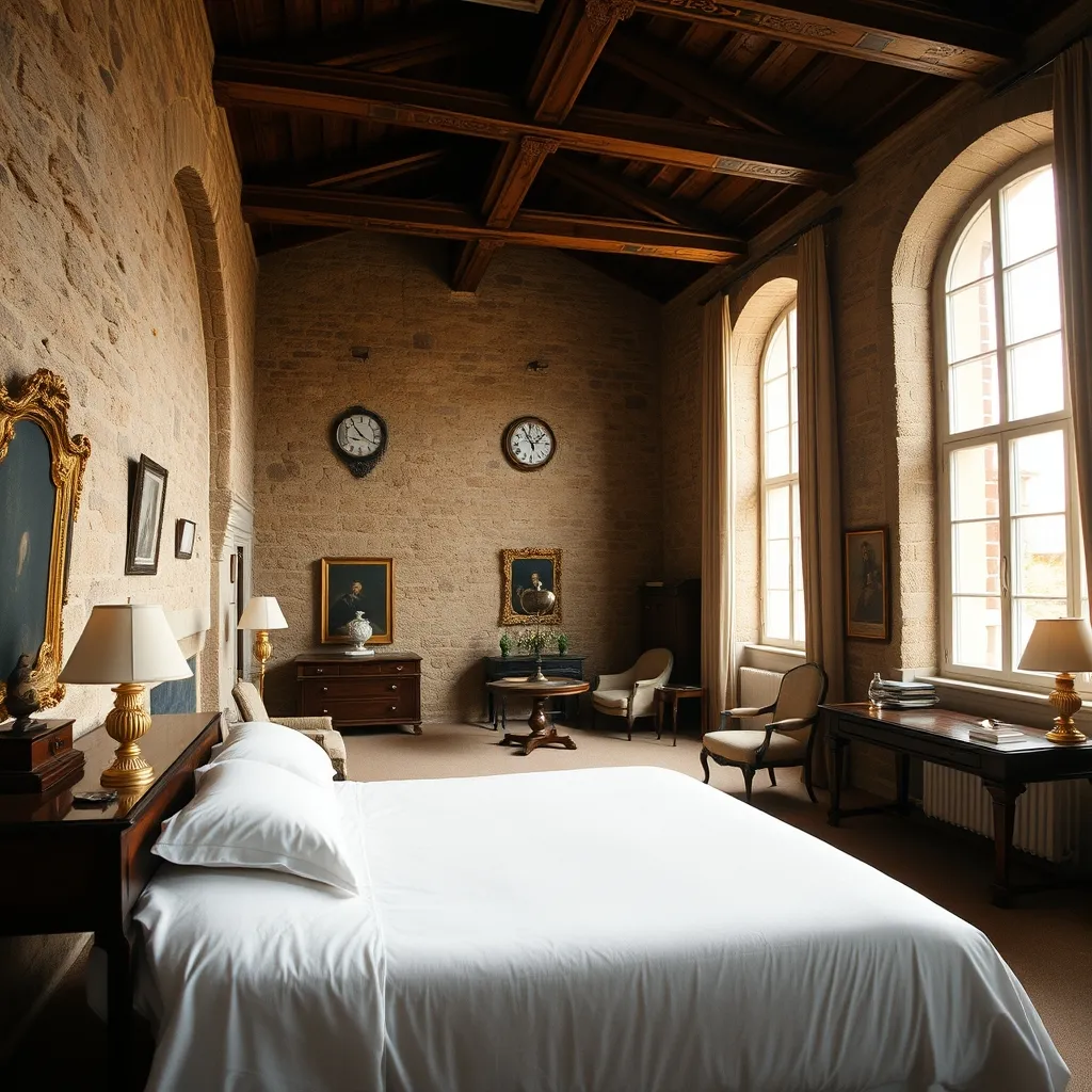Chambre Supérieure avec mobilier de style et murs en pierre apparente
