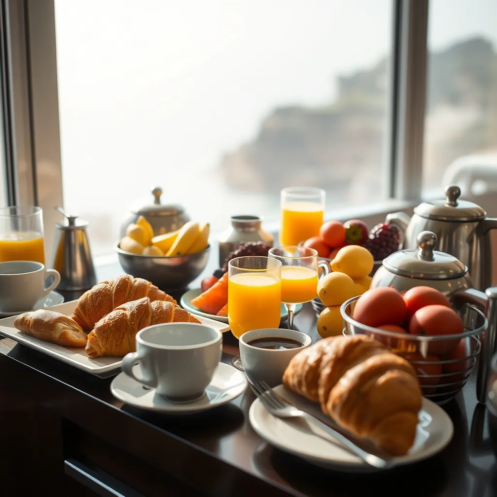 Petit-déjeuner buffet copieux dans un hôtel en bord de mer