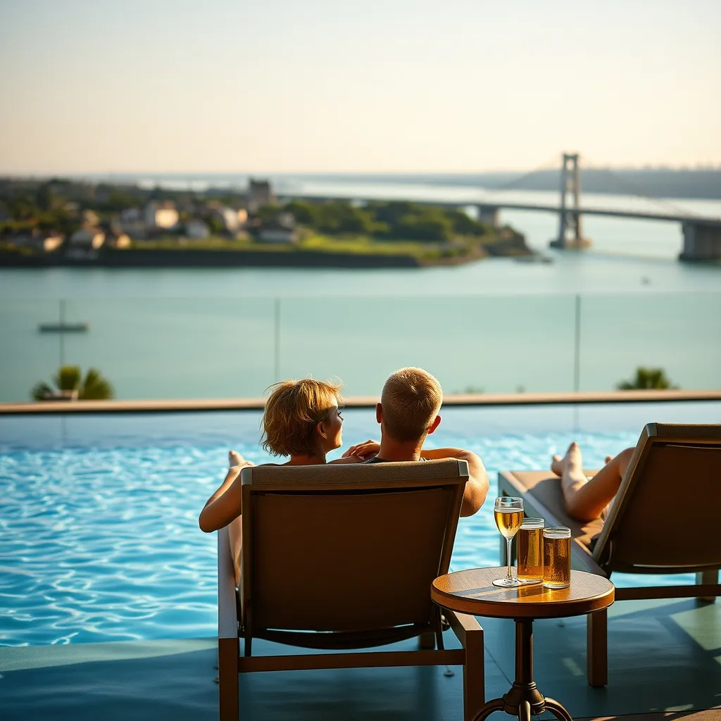 Détente au bord de la piscine avec vue sur l'estuaire de la Seine