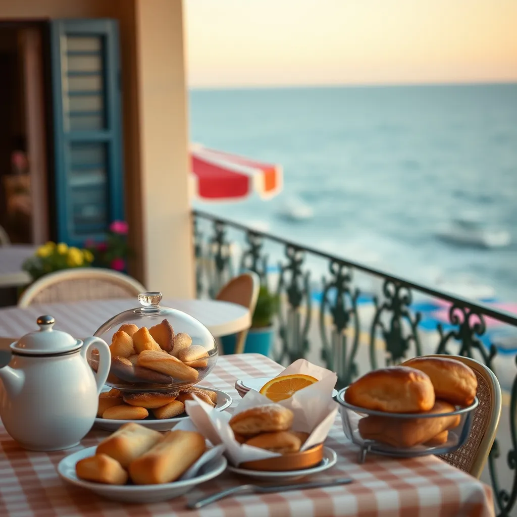 Terrasse d'un hôtel all inclusive sur la côte adriatique italienne au petit matin