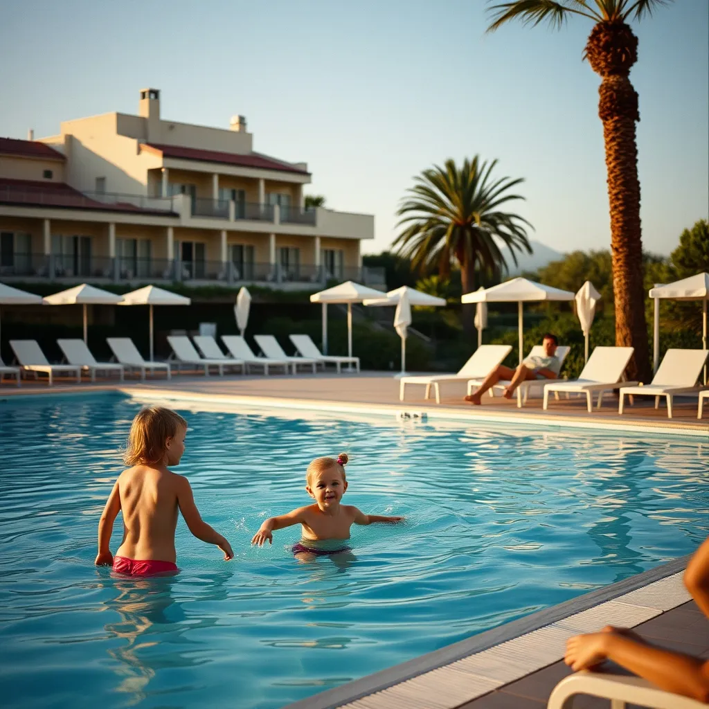 Espace piscine familial dans un club all inclusive en Italie