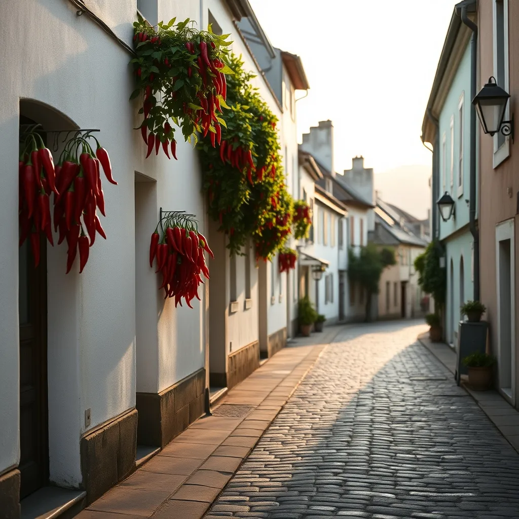 Le village d'Espelette et ses façades ornées de piments rouges dans l'arrière-pays basque