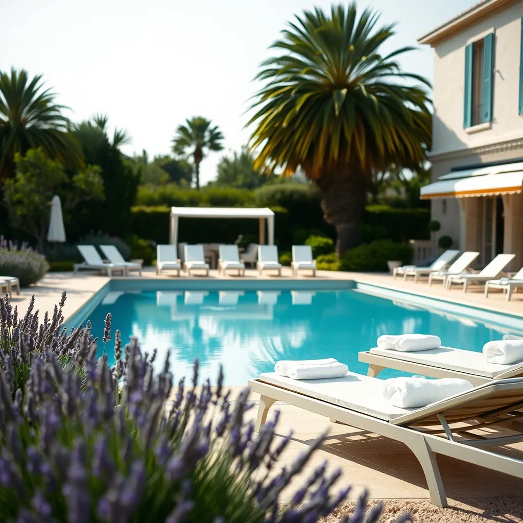 Piscine d'un hôtel 3 étoiles en Camargue avec jardin méditerranéen