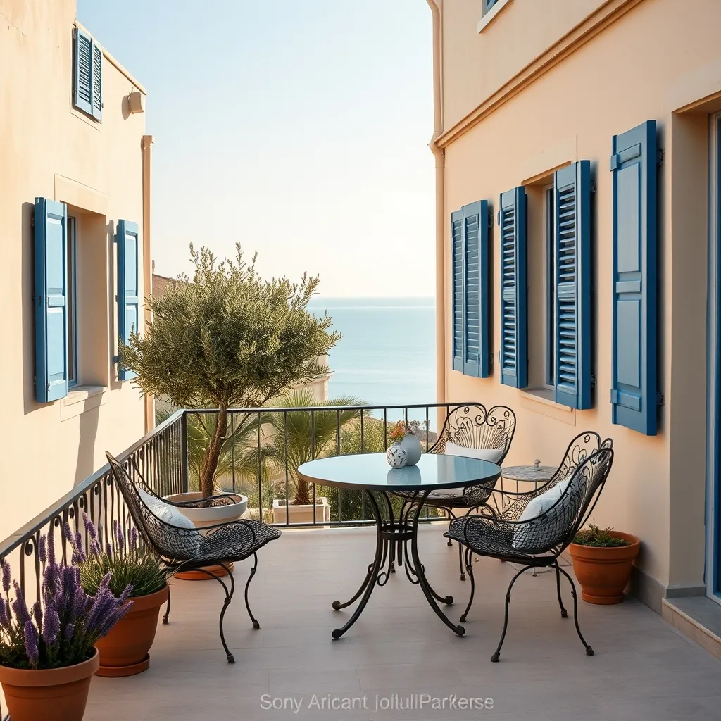 Terrasse d'un hôtel de charme face à la Méditerranée aux Saintes-Maries-de-la-Mer