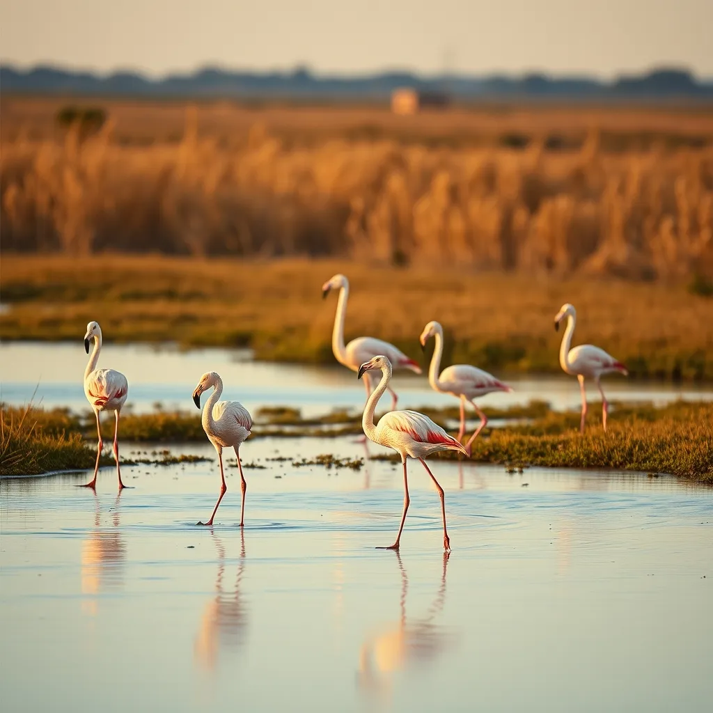Flamants roses dans les marais de Camargue, à quelques kilomètres des Saintes-Maries-de-la-Mer