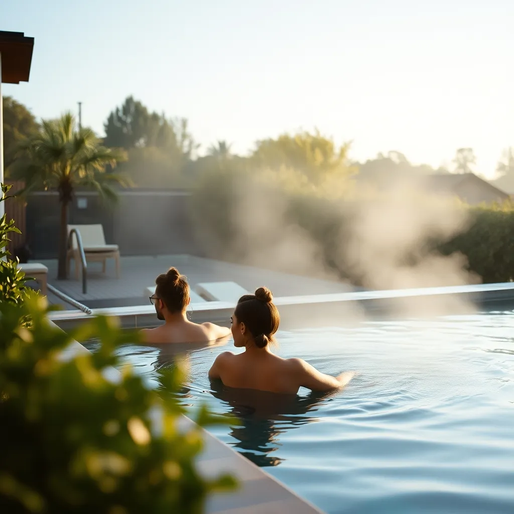 Détente au bord de la piscine extérieure chauffée d'un hôtel de charme