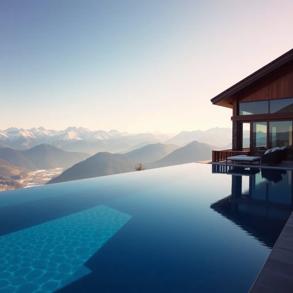 Piscine à débordement avec vue sur les Alpes dans un hôtel spa de montagne