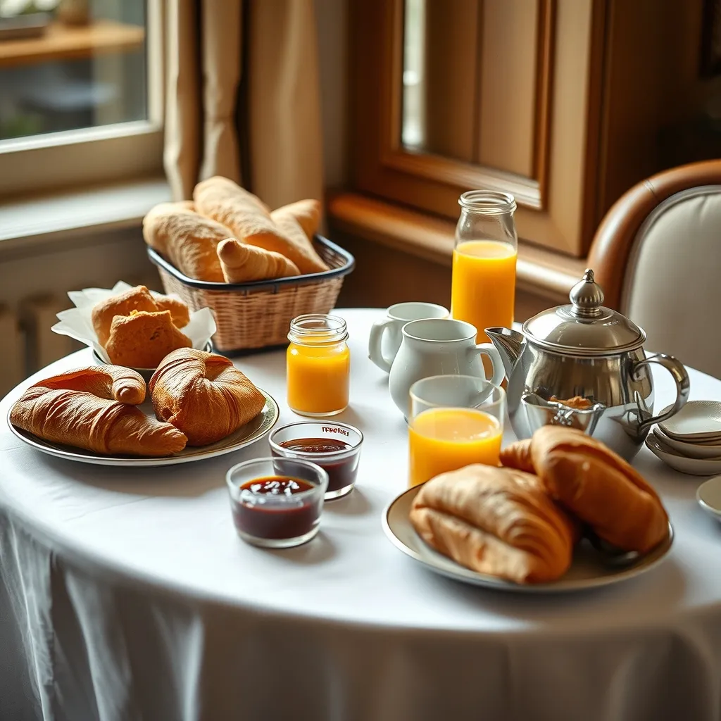 Le petit-déjeuner buffet avec viennoiseries et spécialités tourangelles