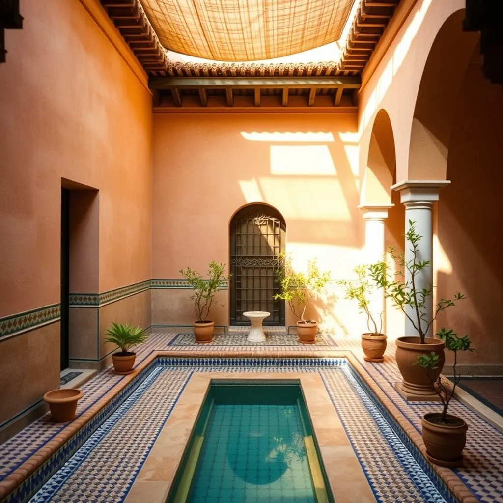 Piscine intérieure d'un riad traditionnel dans la médina de Marrakech