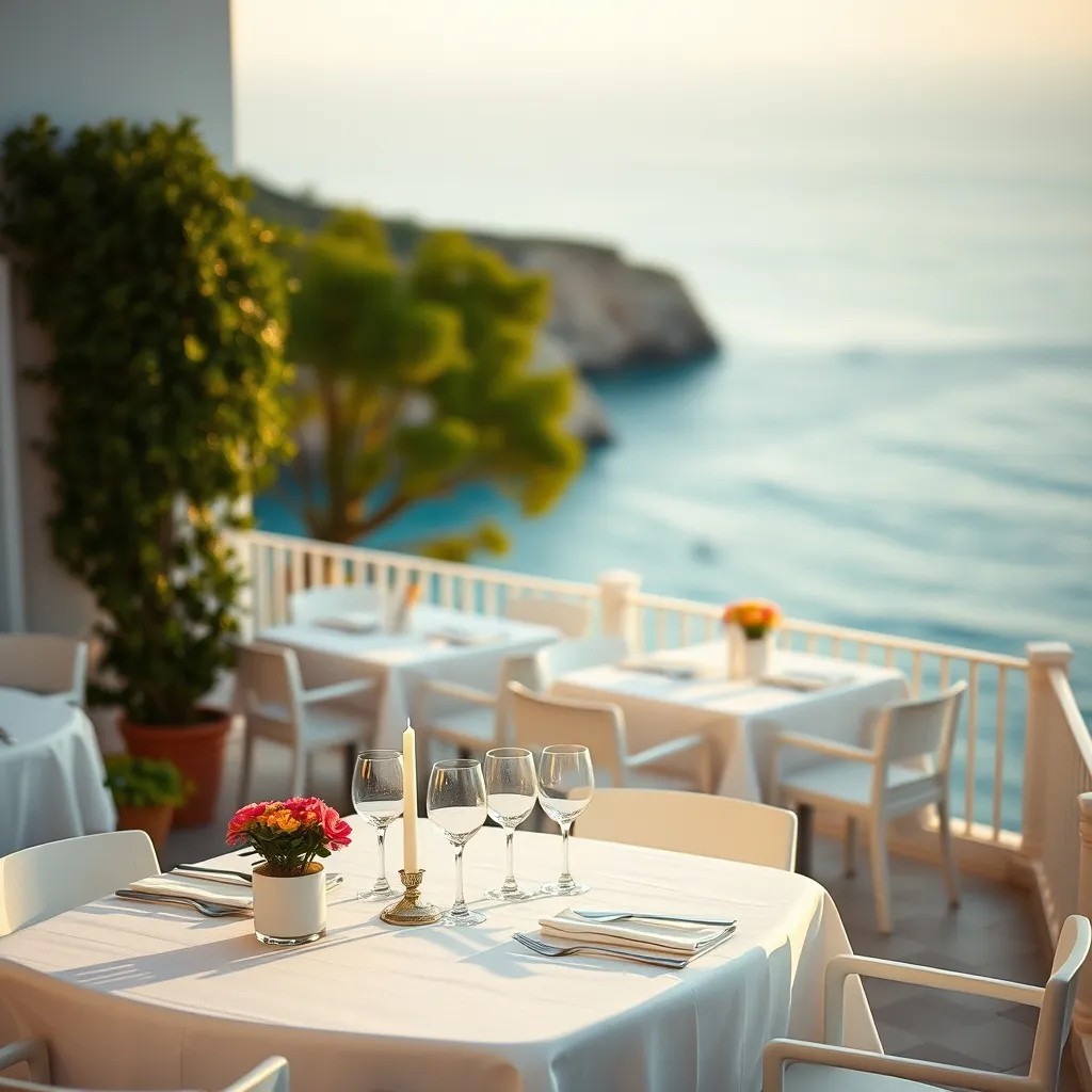 Terrasse d'un hôtel bord de mer à Palerme au coucher du soleil