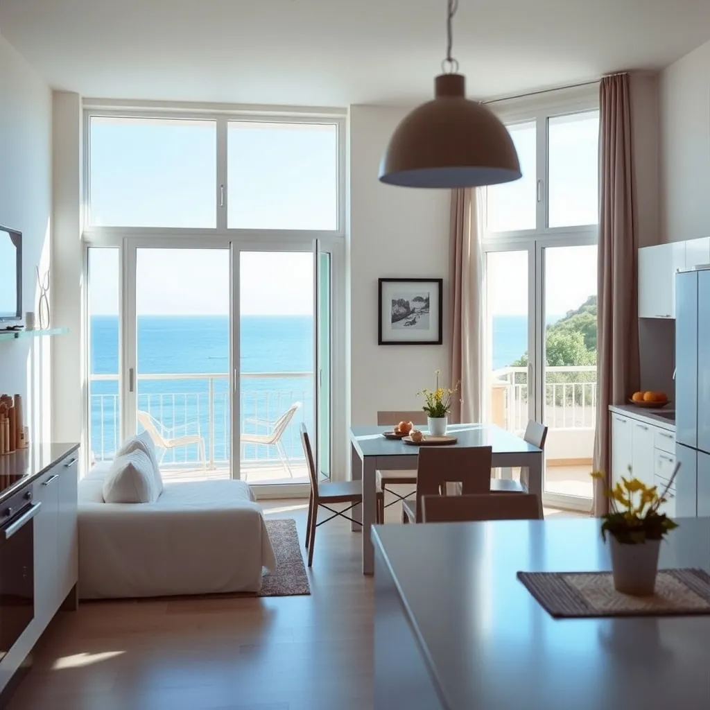 Intérieur d'un appartement Pierre et Vacances Premium avec vue sur la Méditerranée