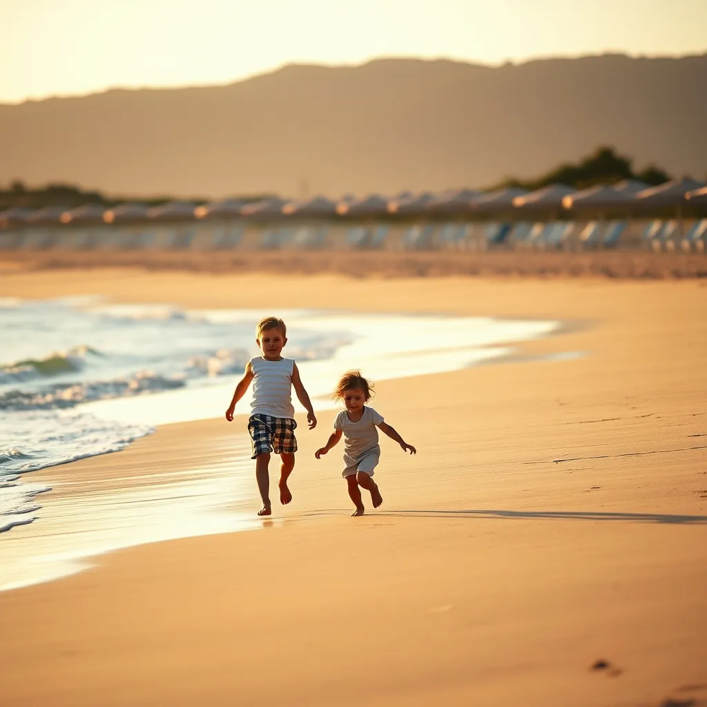Famille profitant de la plage au coucher du soleil sur le littoral languedocien