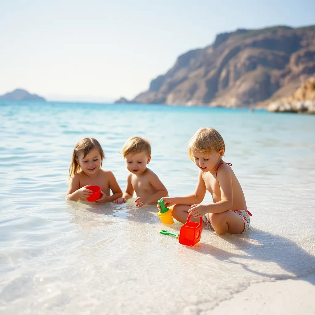 Famille profitant d'une plage de sable fin sur l'île de Rhodes