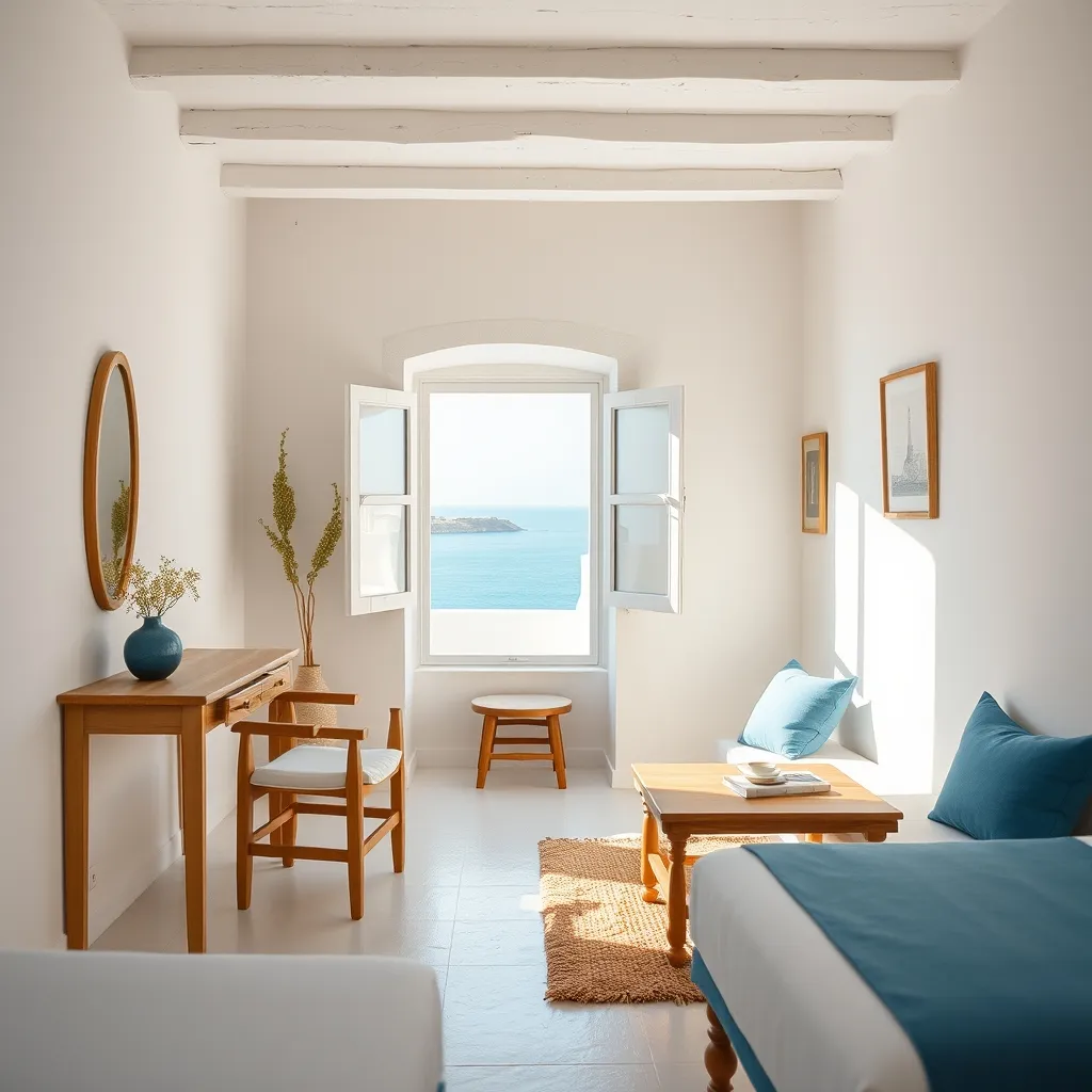 Chambre typique d'un boutique-hôtel cycladique à Amorgos