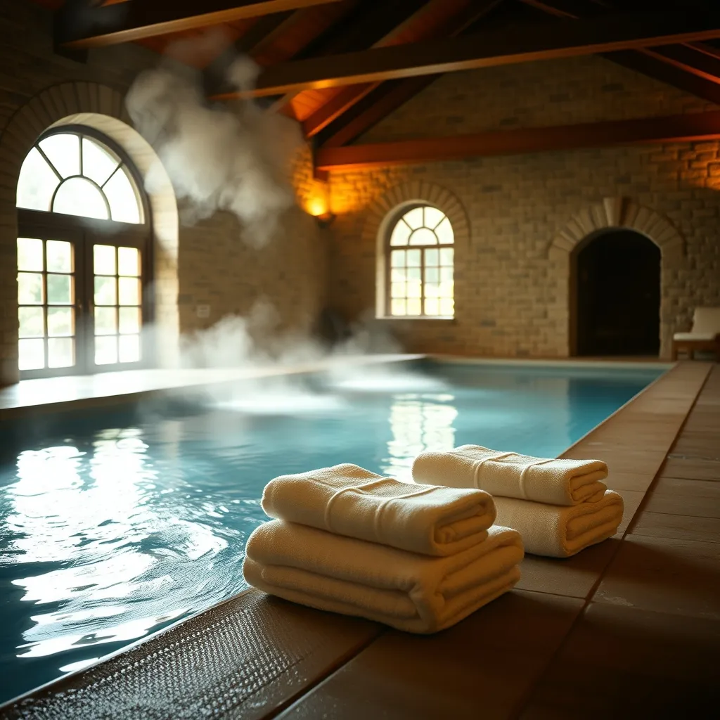 Piscine intérieure chauffée d'un hôtel spa en Dordogne, idéale pour un séjour hors saison