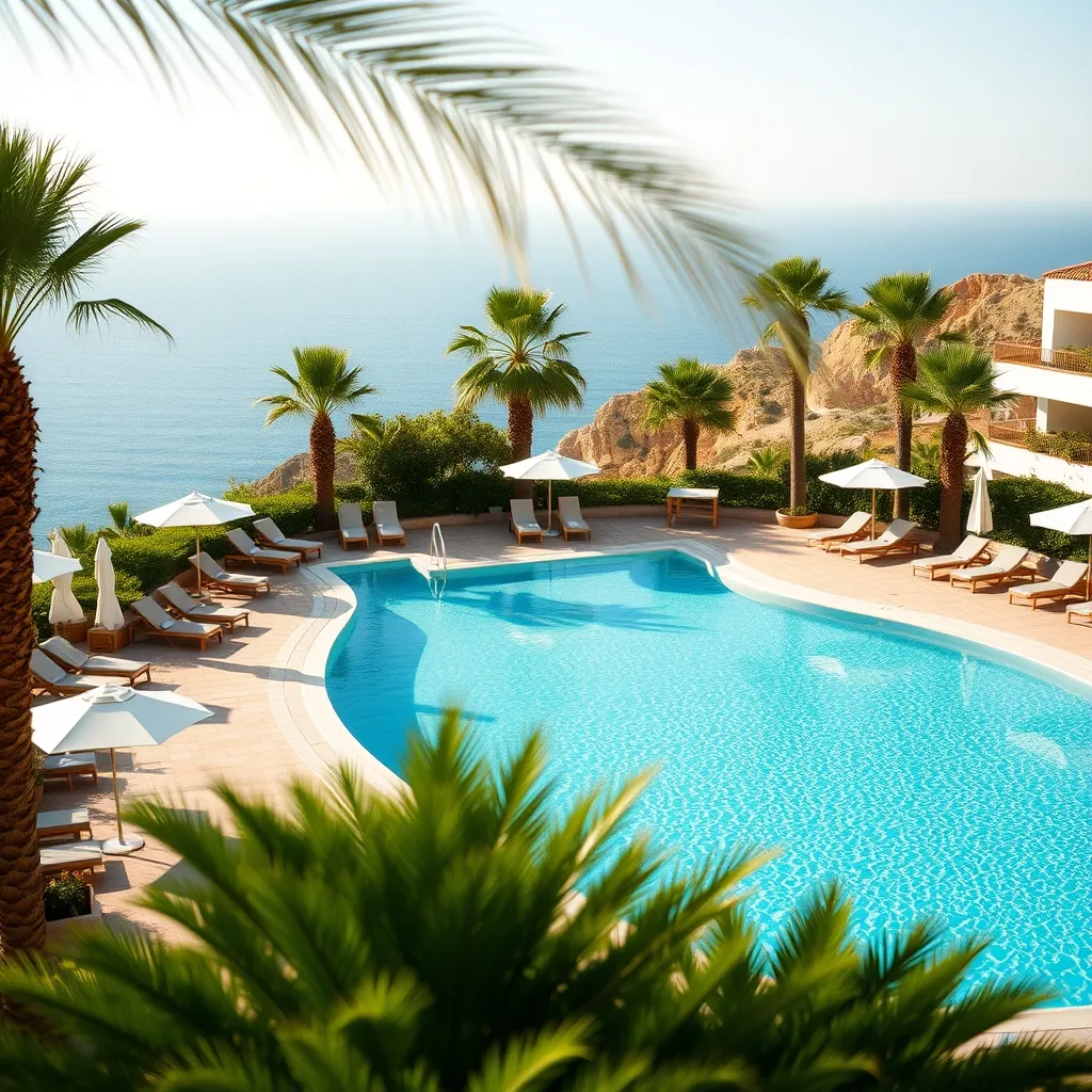 Les piscines extérieures du resort sont entourées de jardins méditerranéens soignés