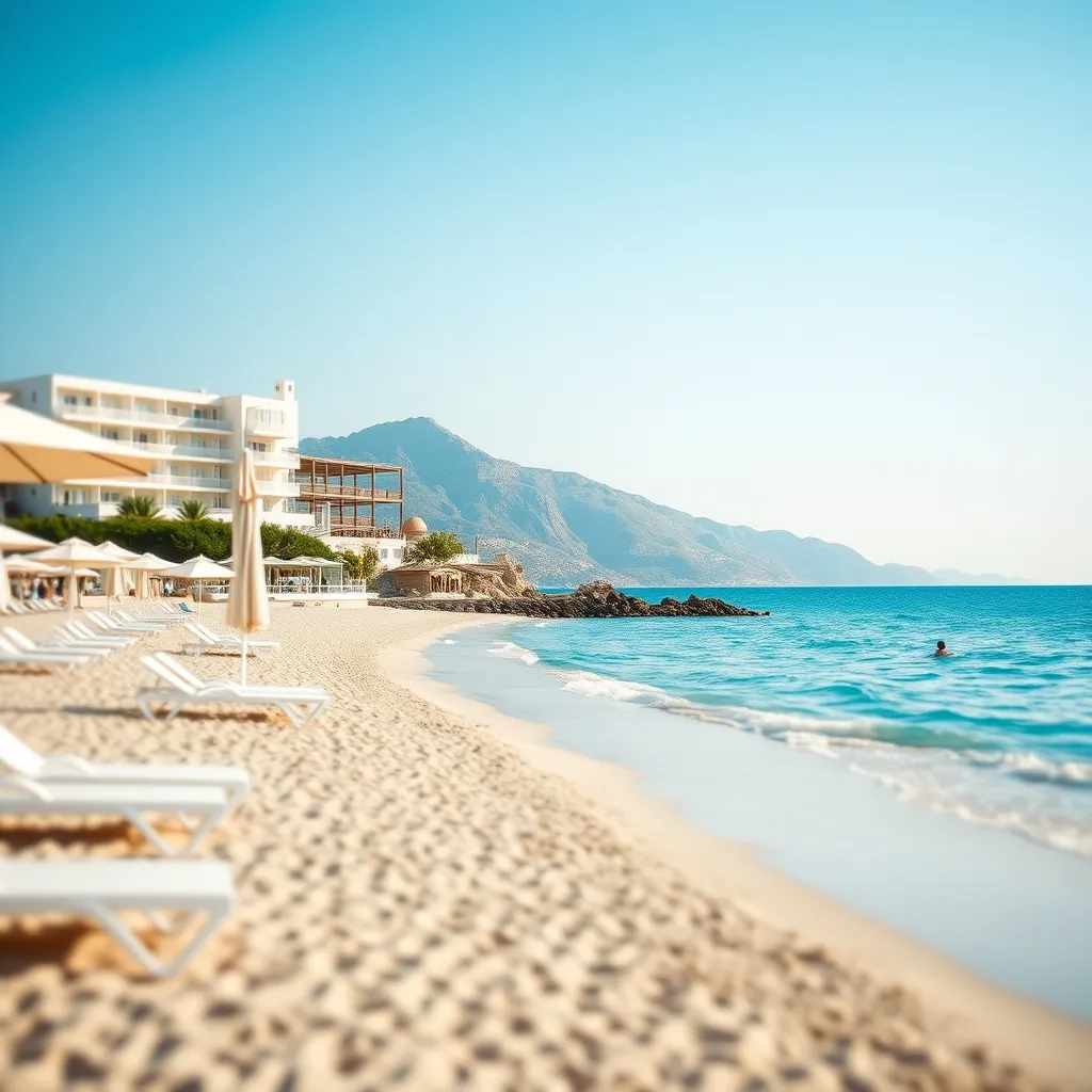 La plage aménagée du Poseidon Palace à Leptokarya en Piérie