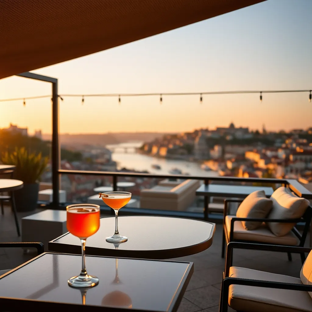 Le rooftop bar offre une vue panoramique sur les toits de Porto et le Douro