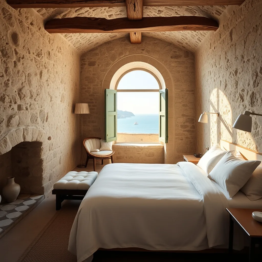 Les chambres du Kyrimai allient murs de pierre d'origine et confort contemporain