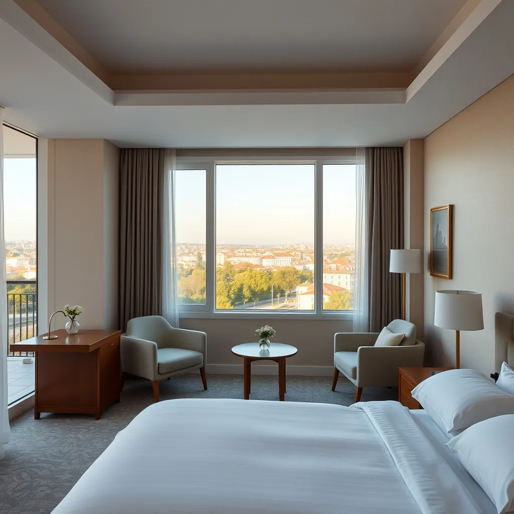 Les chambres Deluxe offrent une vue dégagée sur le parc Édouard VII et le Tage en arrière-plan