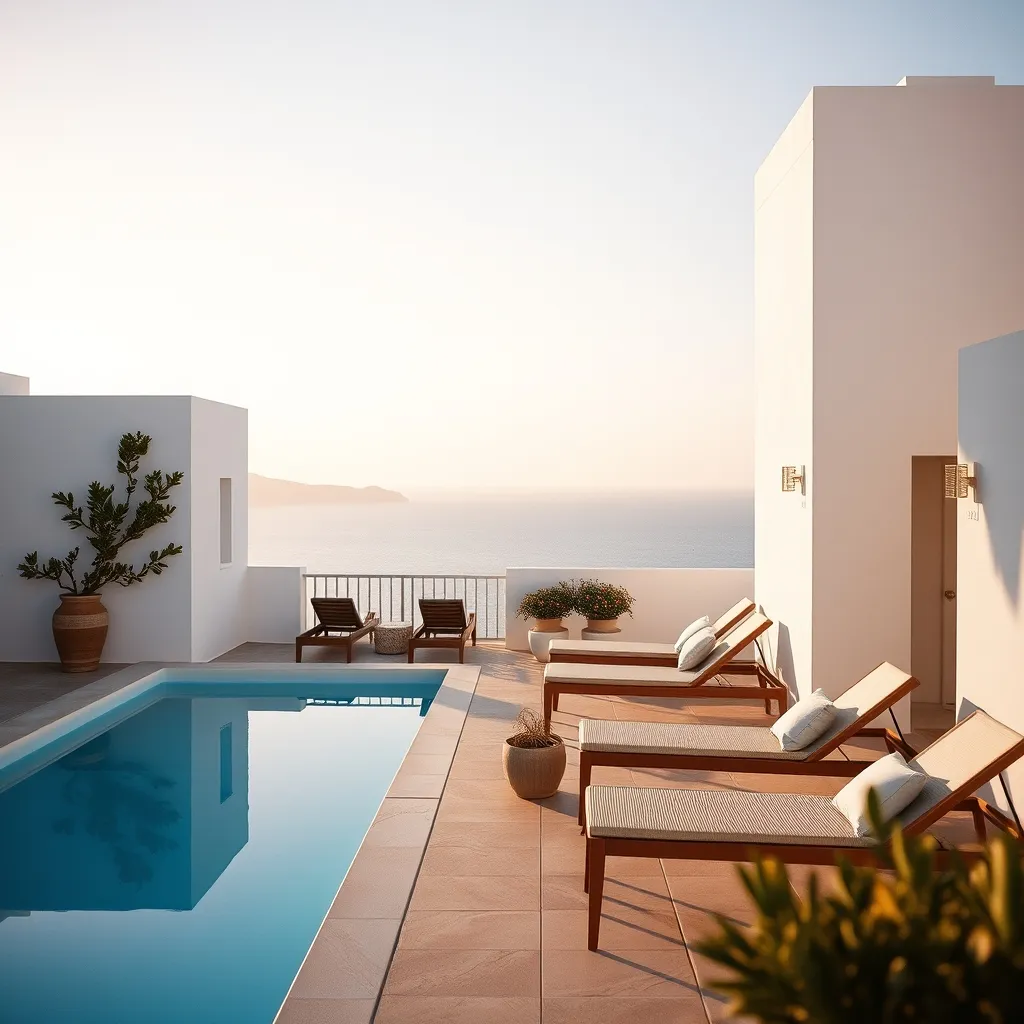 Terrasse d'un hôtel avec piscine face à l'Atlantique dans le sud du Portugal