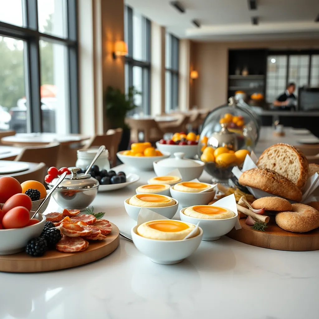 Buffet petit-déjeuner du restaurant Porto Novo avec spécialités locales