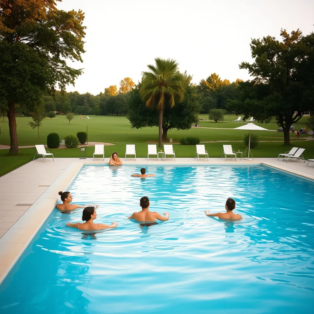 La piscine extérieure chauffée, ouverte de juin à septembre, au cœur du domaine