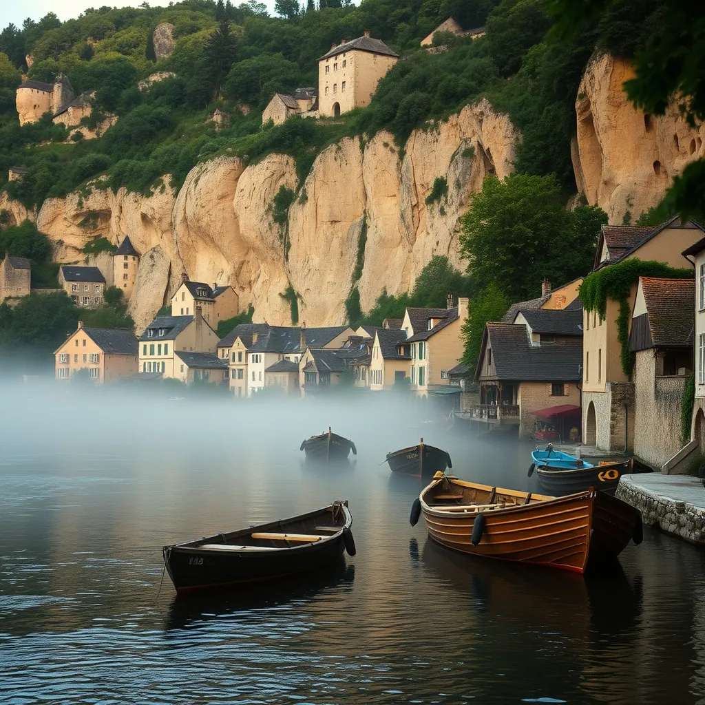 Le village de La Roque-Gageac vu depuis la Dordogne, l'un des sites les plus romantiques du Périgord