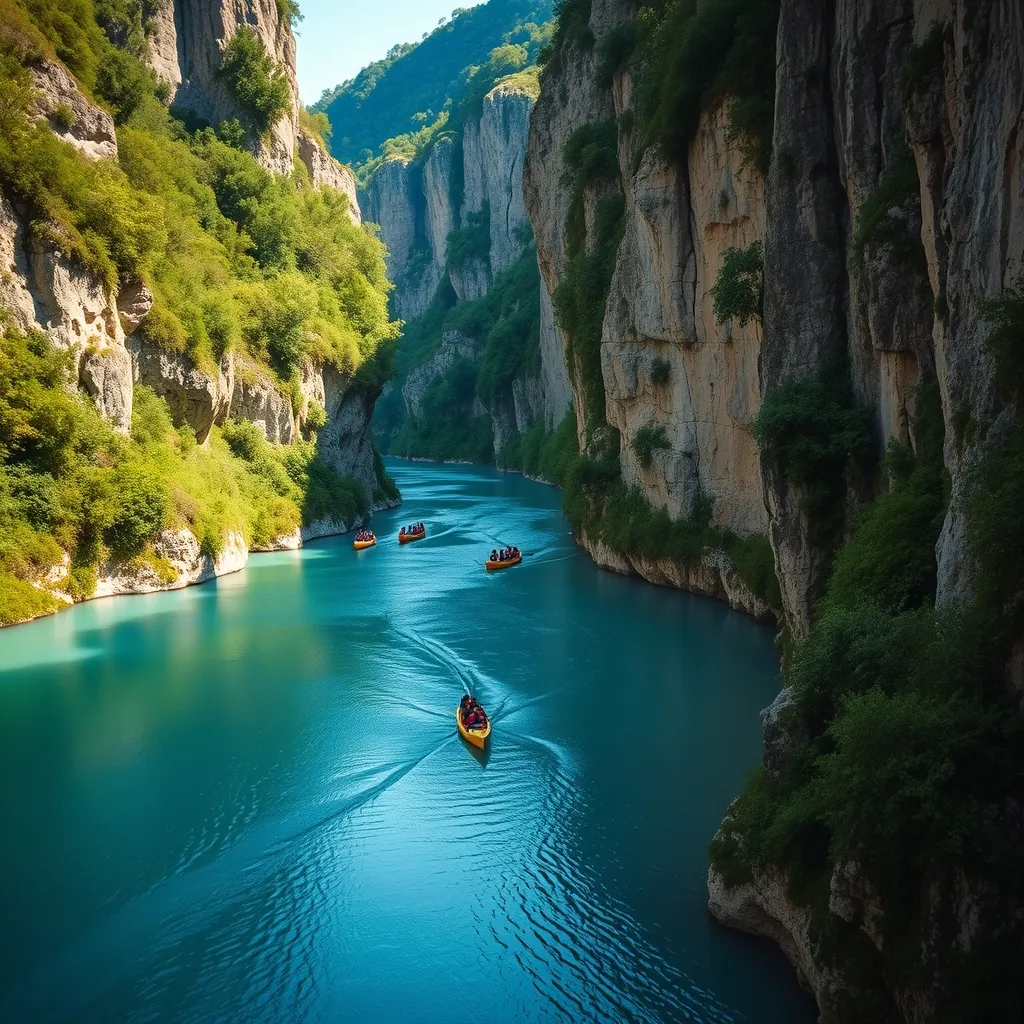 Les gorges du Tarn et leurs falaises calcaires vertigineuses vues depuis la route panoramique