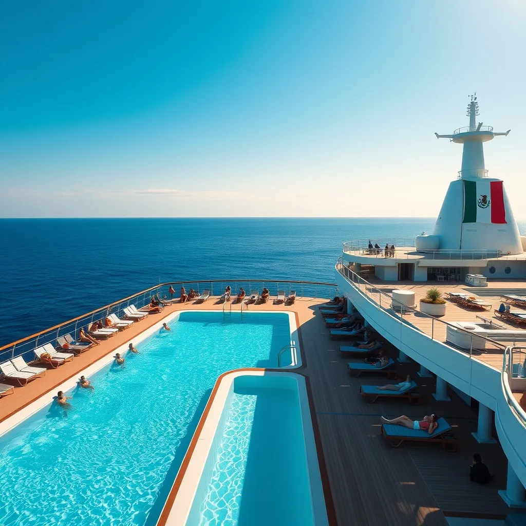 Le pont supérieur d'un navire Costa avec piscine et solarium