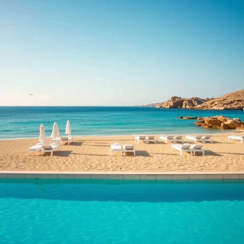 Plage privée d'un hôtel 5 étoiles en Crète avec eaux turquoise