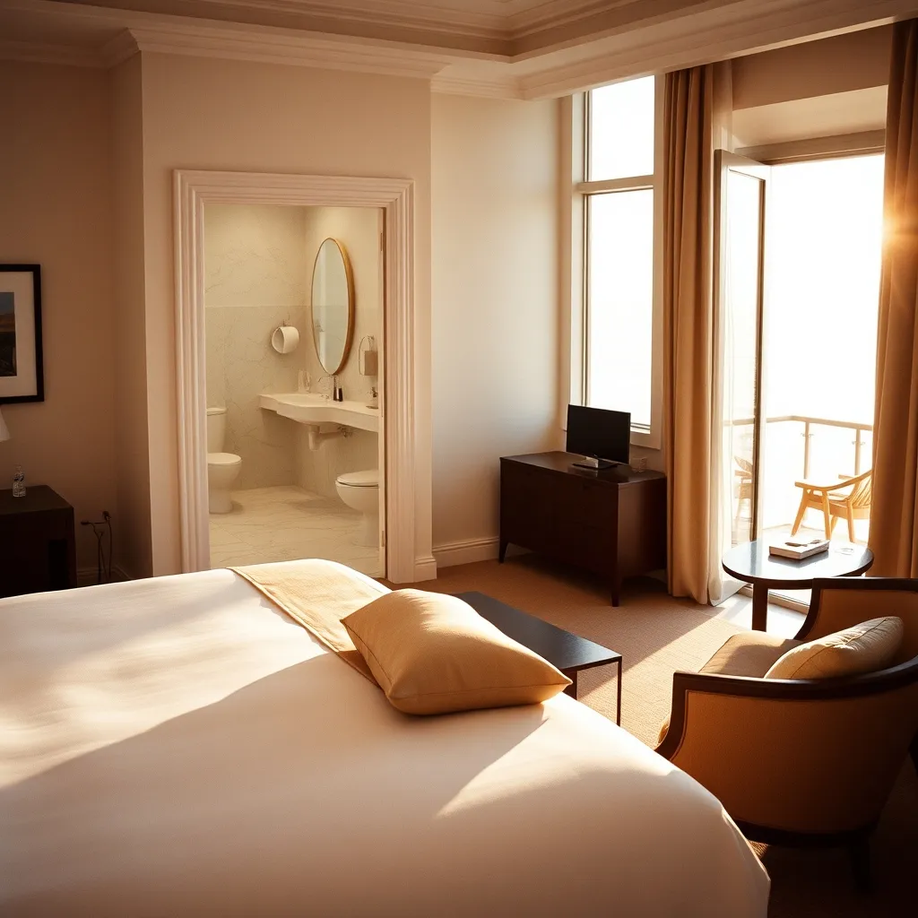 Intérieur d'une suite Citadel avec vue sur l'océan Atlantique depuis le balcon privé