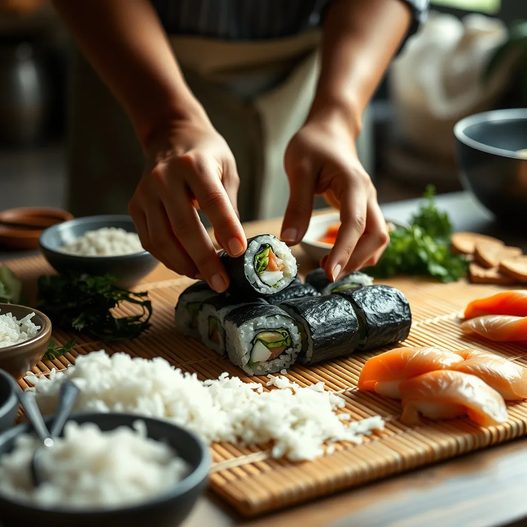 Préparation de makis lors d'un cours de cuisine japonaise