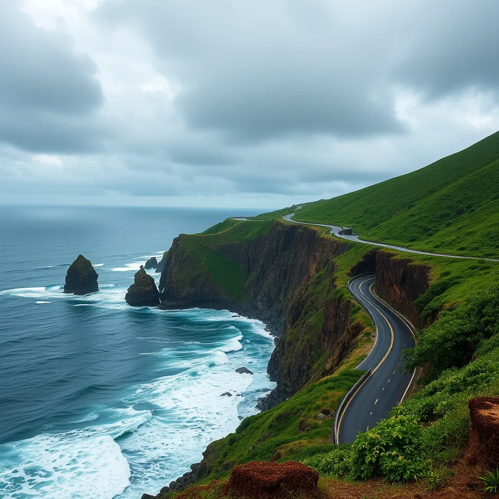 Route côtière sur la façade Atlantique de la Martinique