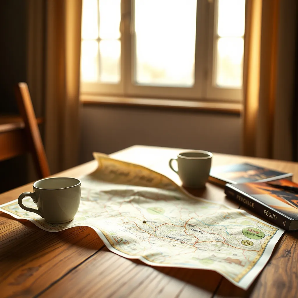 Carte touristique du Périgord déployée sur une table avant le départ en excursion